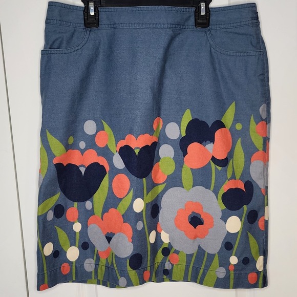 Boden Dresses & Skirts - Boden Floral Print Denim Skirt Blue Orange Gray Women's US 10 UK 14
